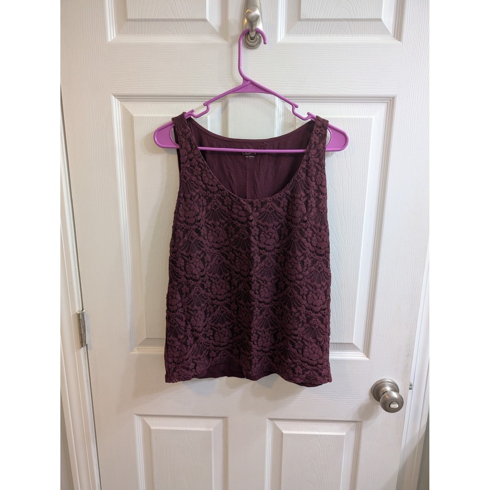 Ann Taylor Loft Burgundy Lace Overlay Tank Top‎ Women's - Size L